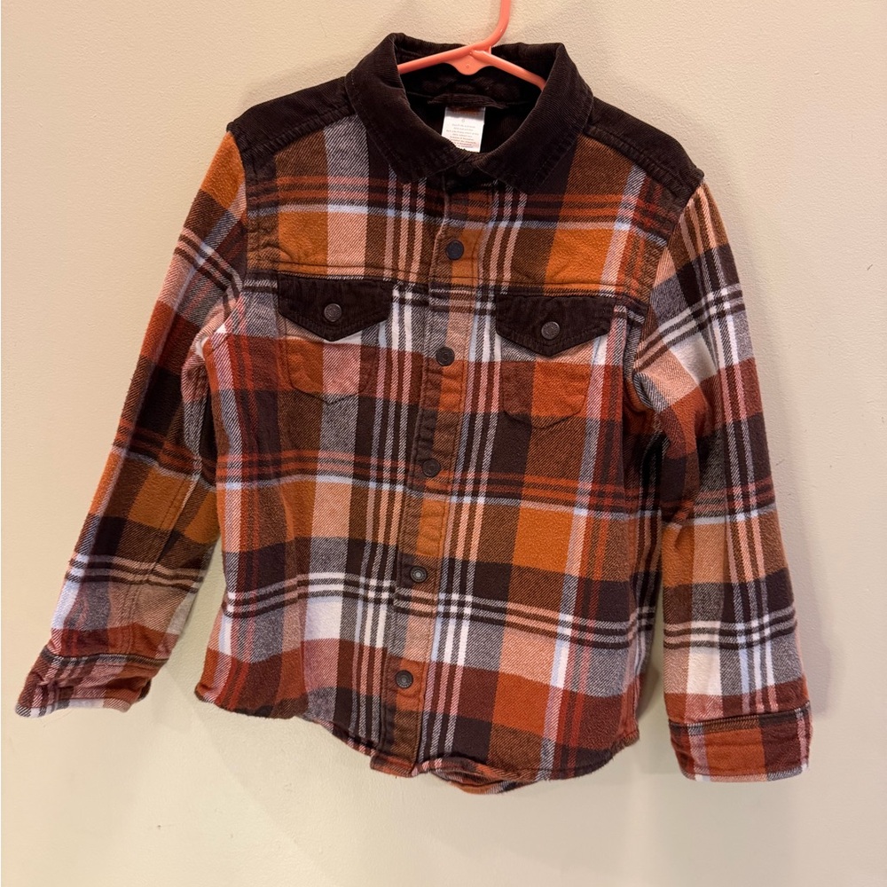 Gymboree boys shacket Plaid western style  Orange and Brown- size 6